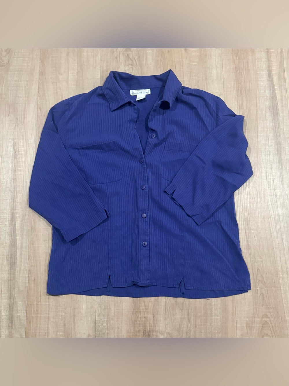 Anna And Frank Deep Blue Casual Button-Down Silk Shirt